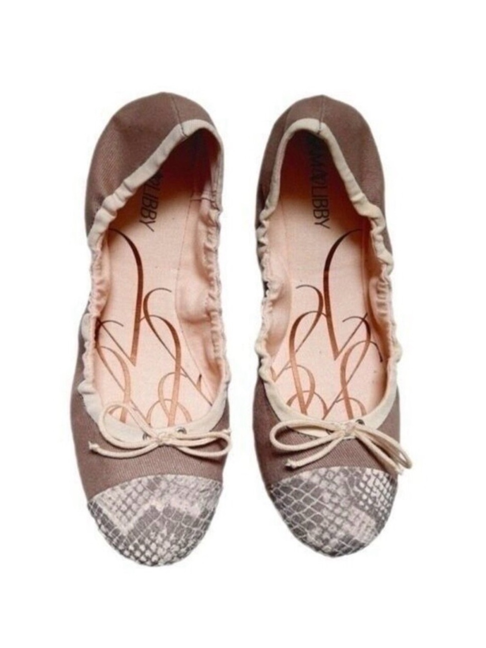 Libbey Taupe Ballet Flats with Neutral Snakeskin Toe Cap - Picture 1 of 5